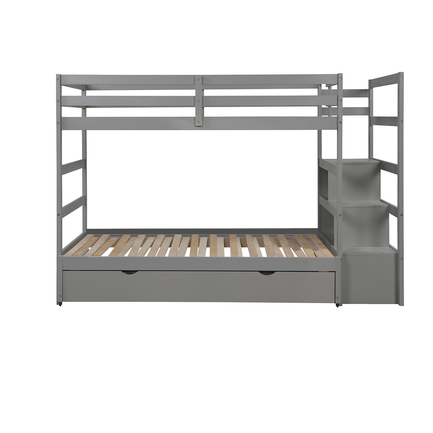 Twin Over Twin / King (Irregular King Size) Bunk Bed With Twin Size Trundle, Extendable Bunk Bed - Gray