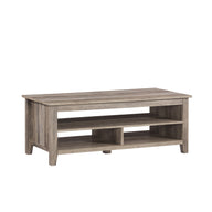 Coastal Grooved Panel Coffee Table With Lower Shelf Light Brown by Walker Edison | Bel Furniture