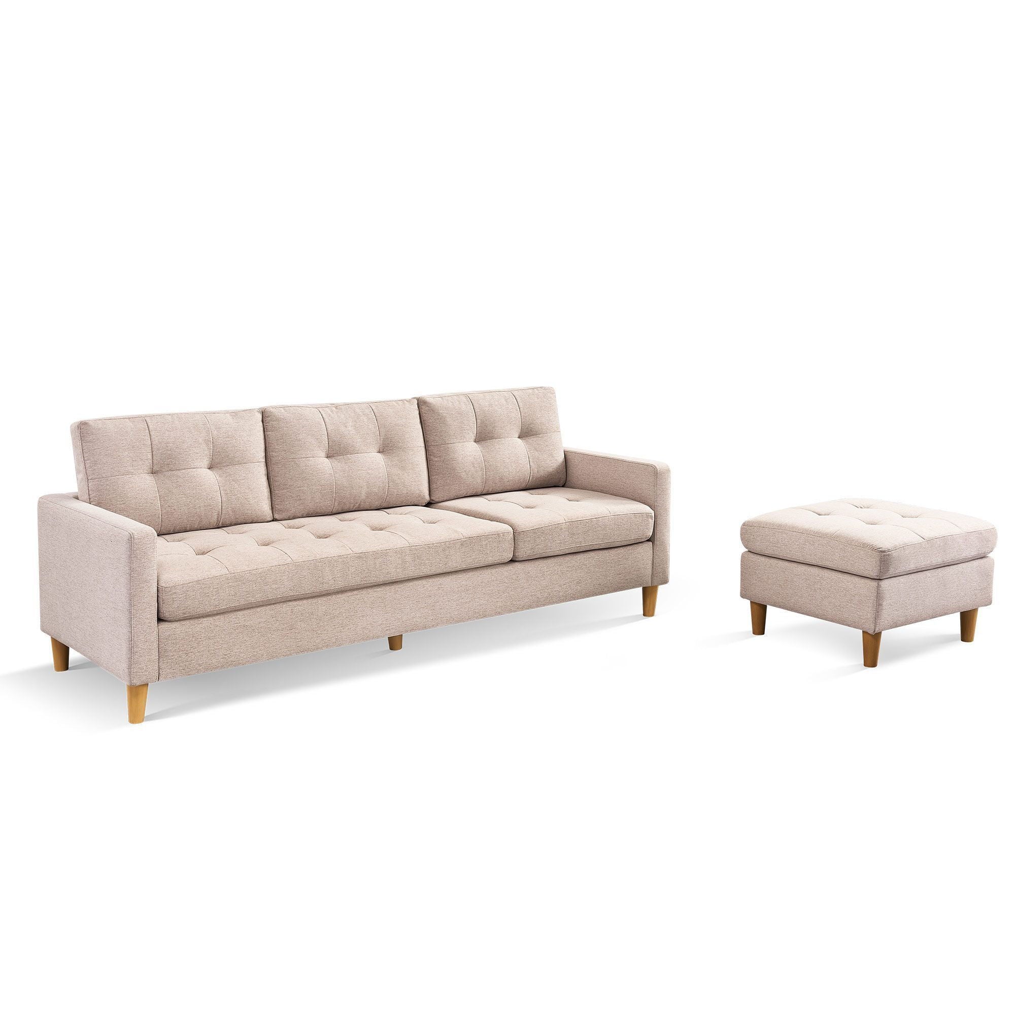 Polyester Blend Sofa With Ottoman With Natural Legs - Beige