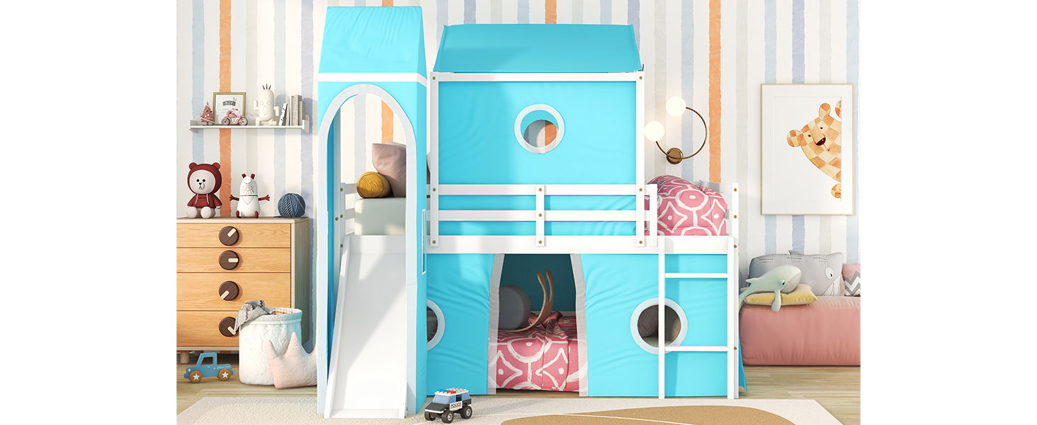 Loft Bed With Slide Tent And Tower