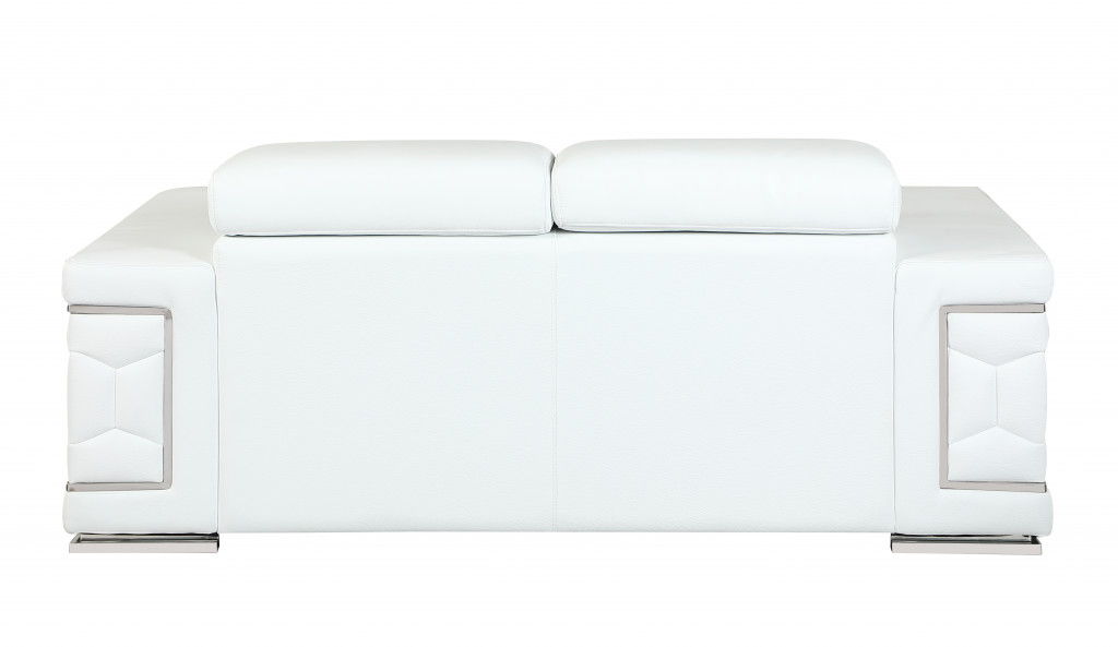 Sofa Italian Leather With Silver Legs - White