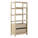 Transitional Wide Reeded Bookshelf With Drawers On Bottom