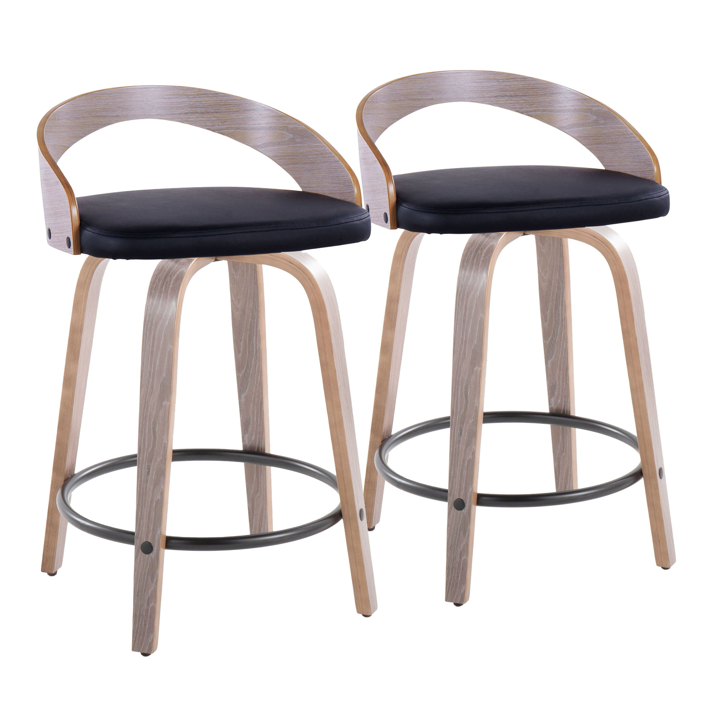 Grotto - Contemporary Fixed Height Counter Stool & Swivel With Round Footrest (Set of 2)