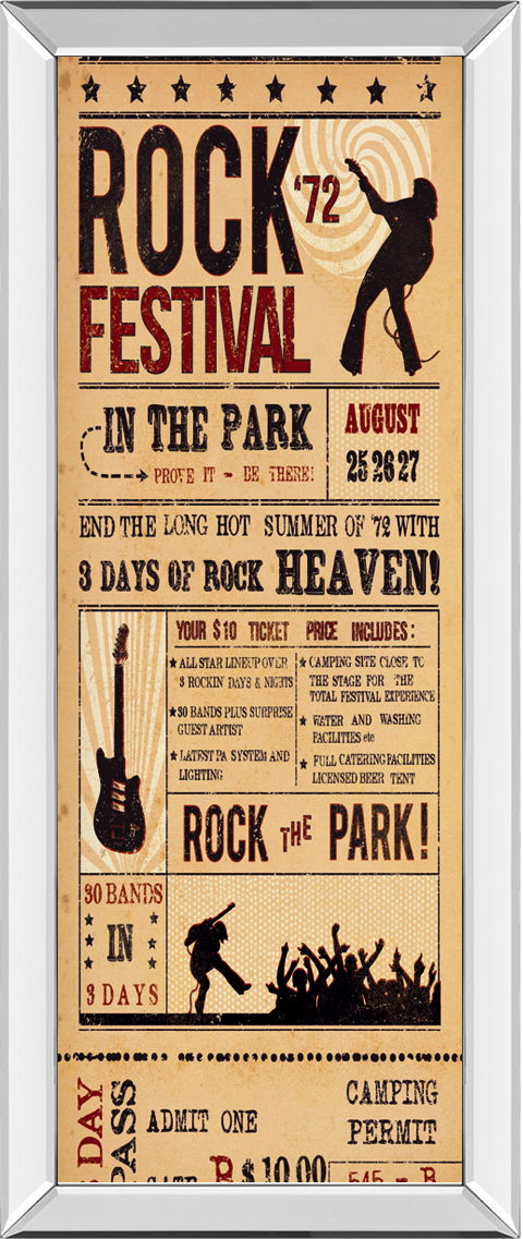 Rock Festival By The Vintage Collection - Mirrored Frame Wall Art - Light Brown