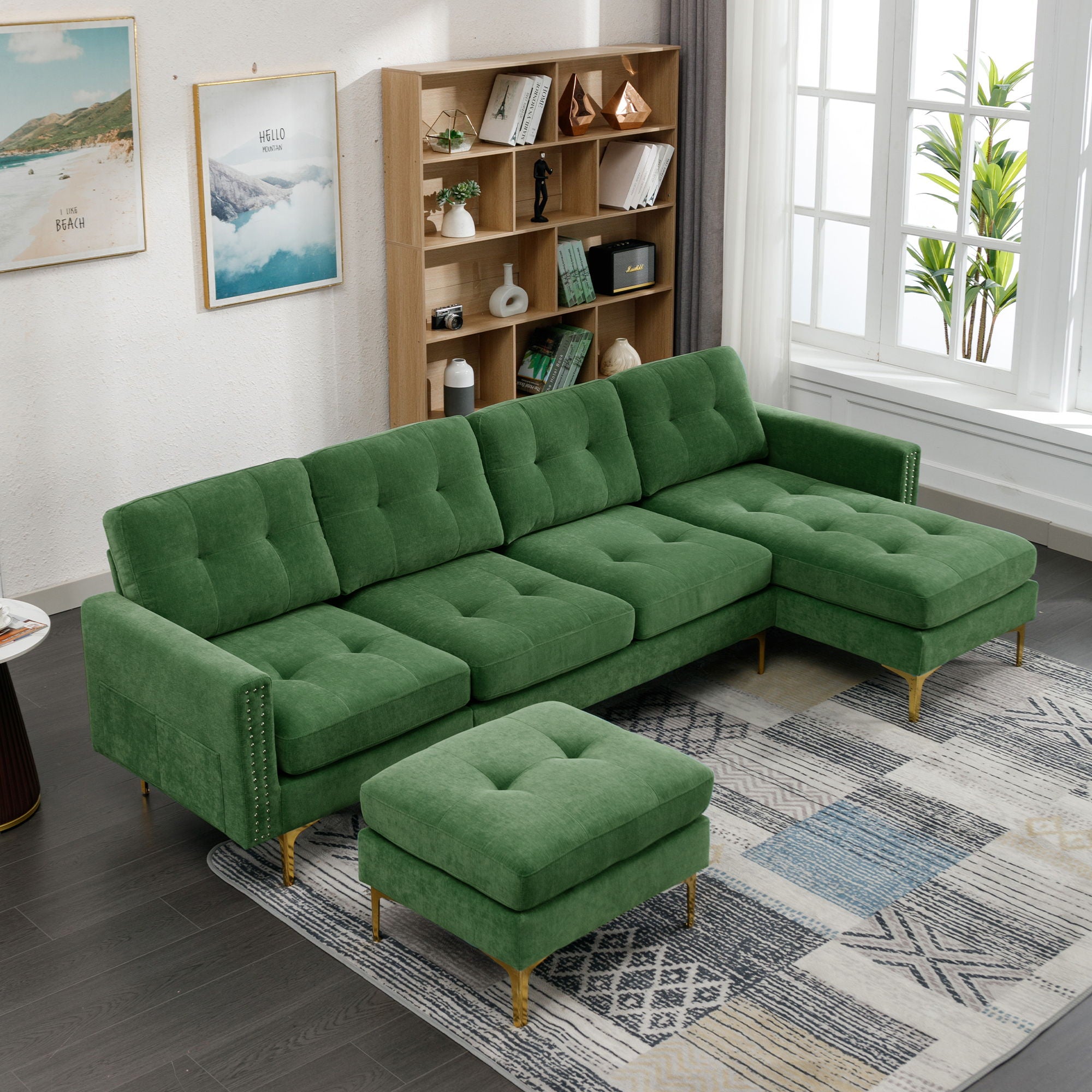 L-Shape Convertible Sectional Sofa Couch With Movable Ottoman For Living Room