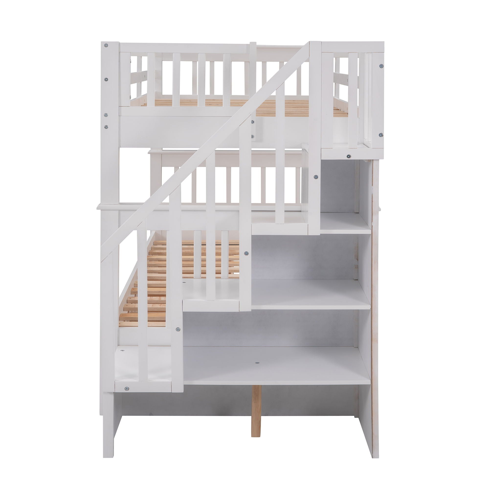 Stairway Twin Over Twin Bunk Bed With Three Drawers For Bedroom, Dorm