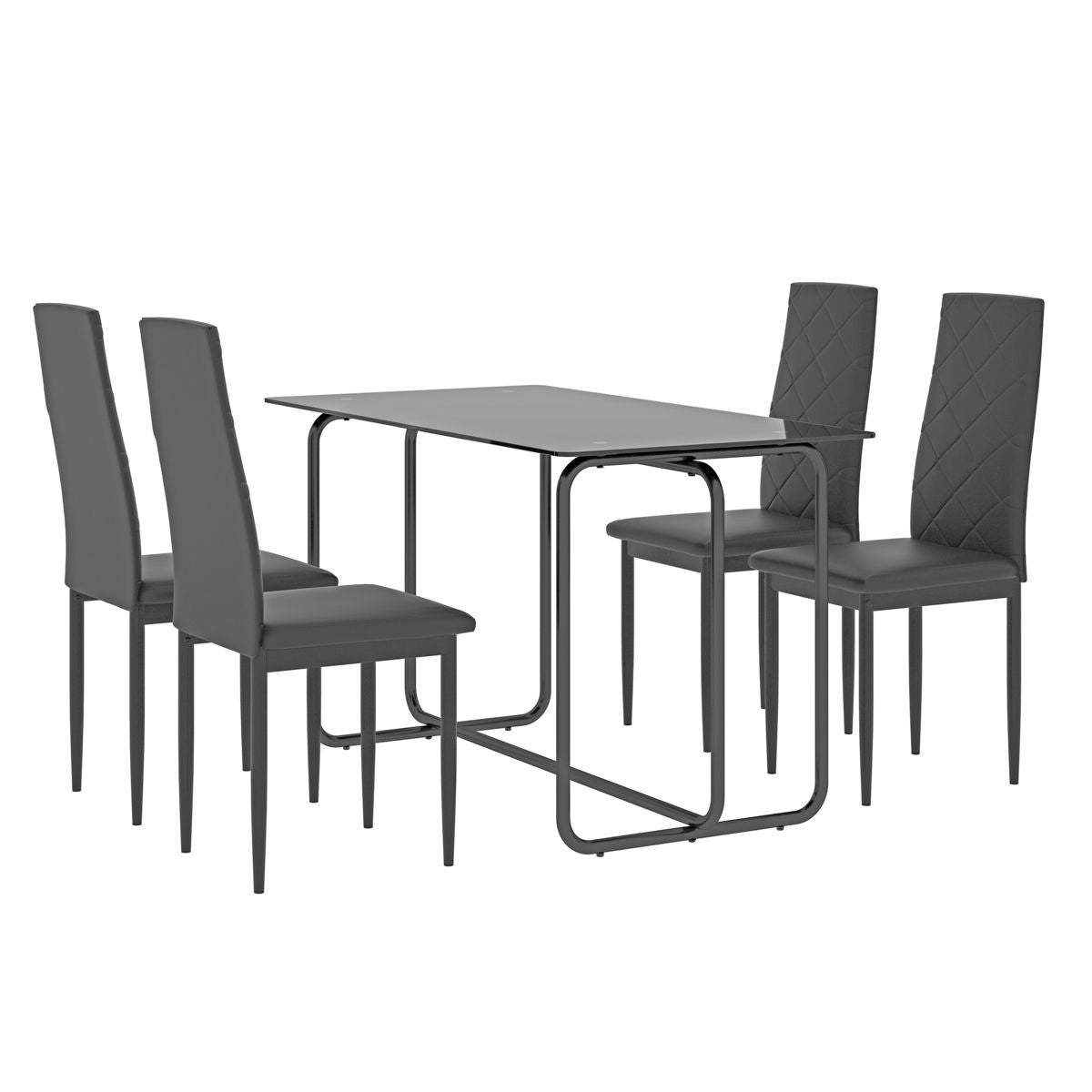 Rectangle Dining Table With Metal Frame, Tempered Glass Dining Table For Kitchen Room - Black