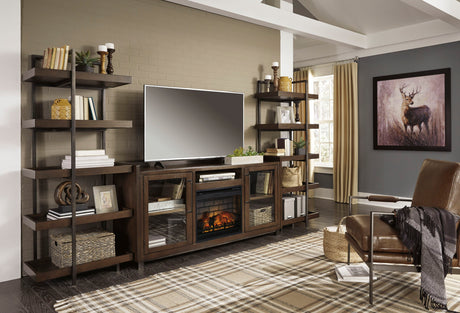 Starmore - TV Stand Dark Brown 4 Pc. - Entertainment Center - 70" TV Stand with Faux Firebrick Fireplace Insert by Signature Design by Ashley® | Bel Furniture