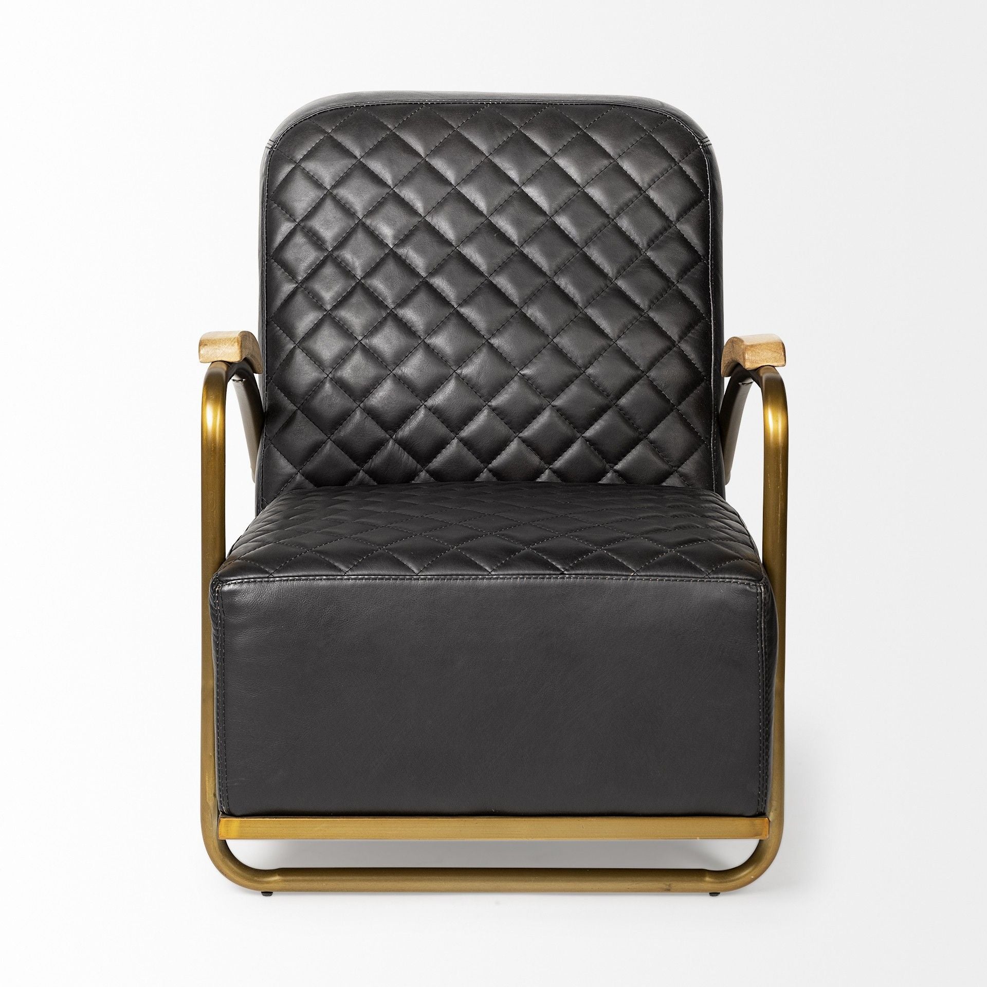 Leather Lounge Chair - Black / Gold