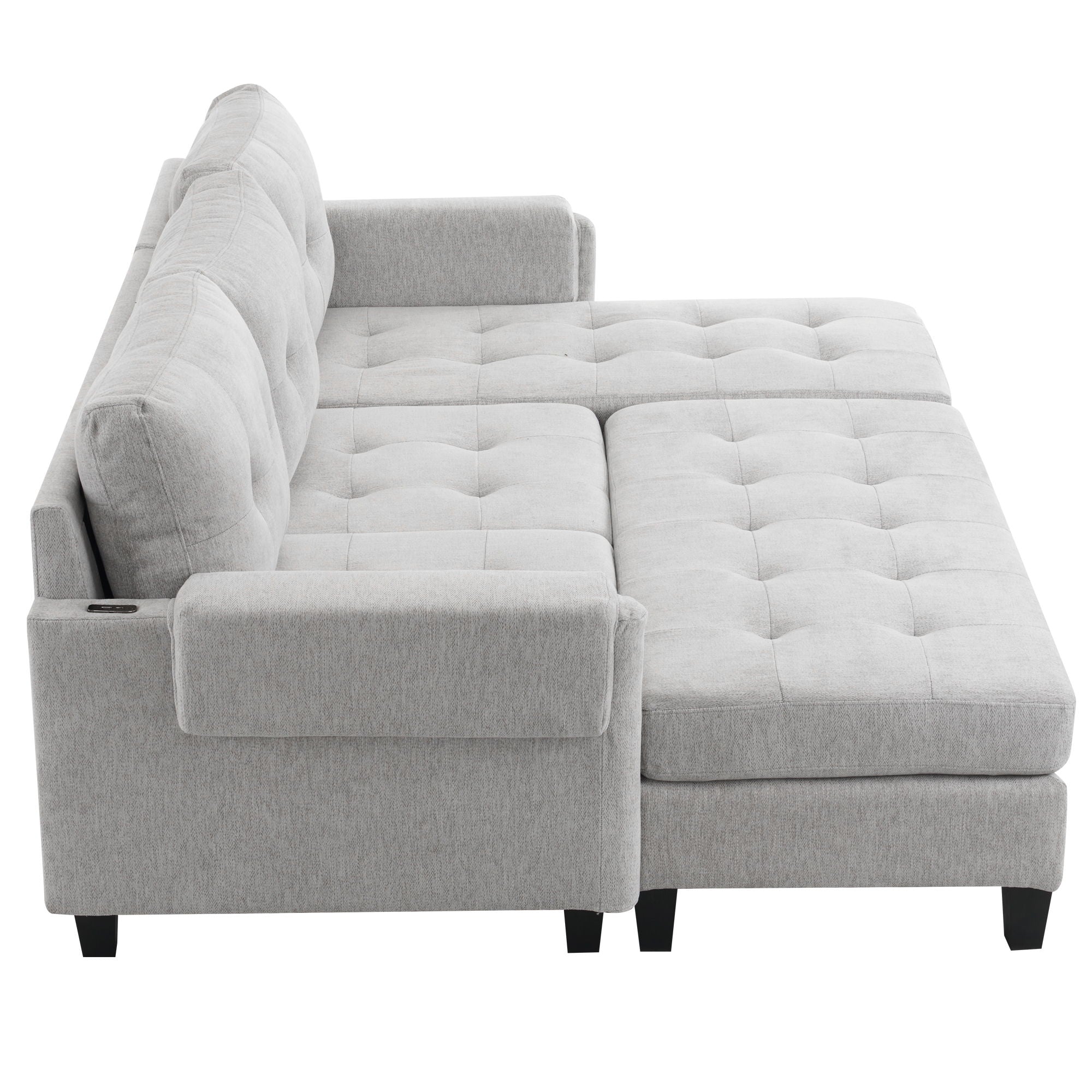 L Shaped Sofa Sectional Couch Sofa Bed With Two USB Ports, A Movable Ottoman And A Reversible Chaise Lounge For Living Room