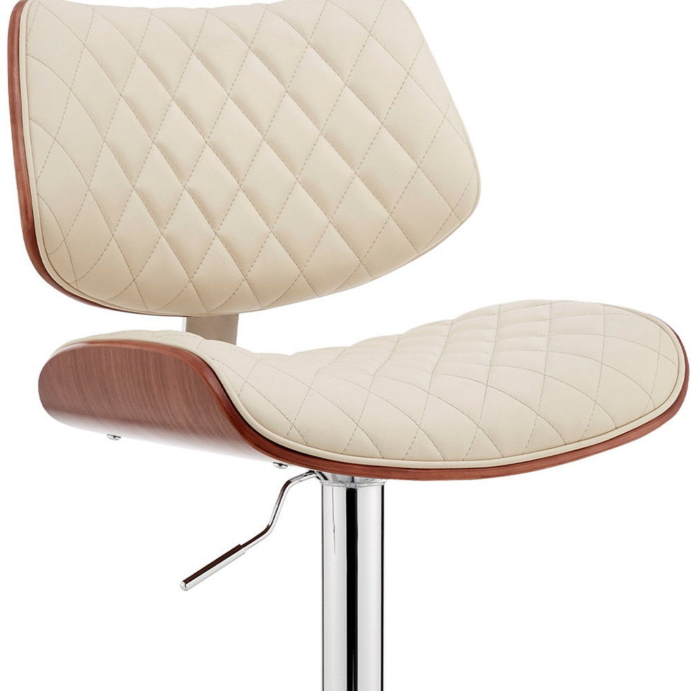 45" Faux Leather Swivel Low Back Adjustable Height Bar Chair - Cream / Silver