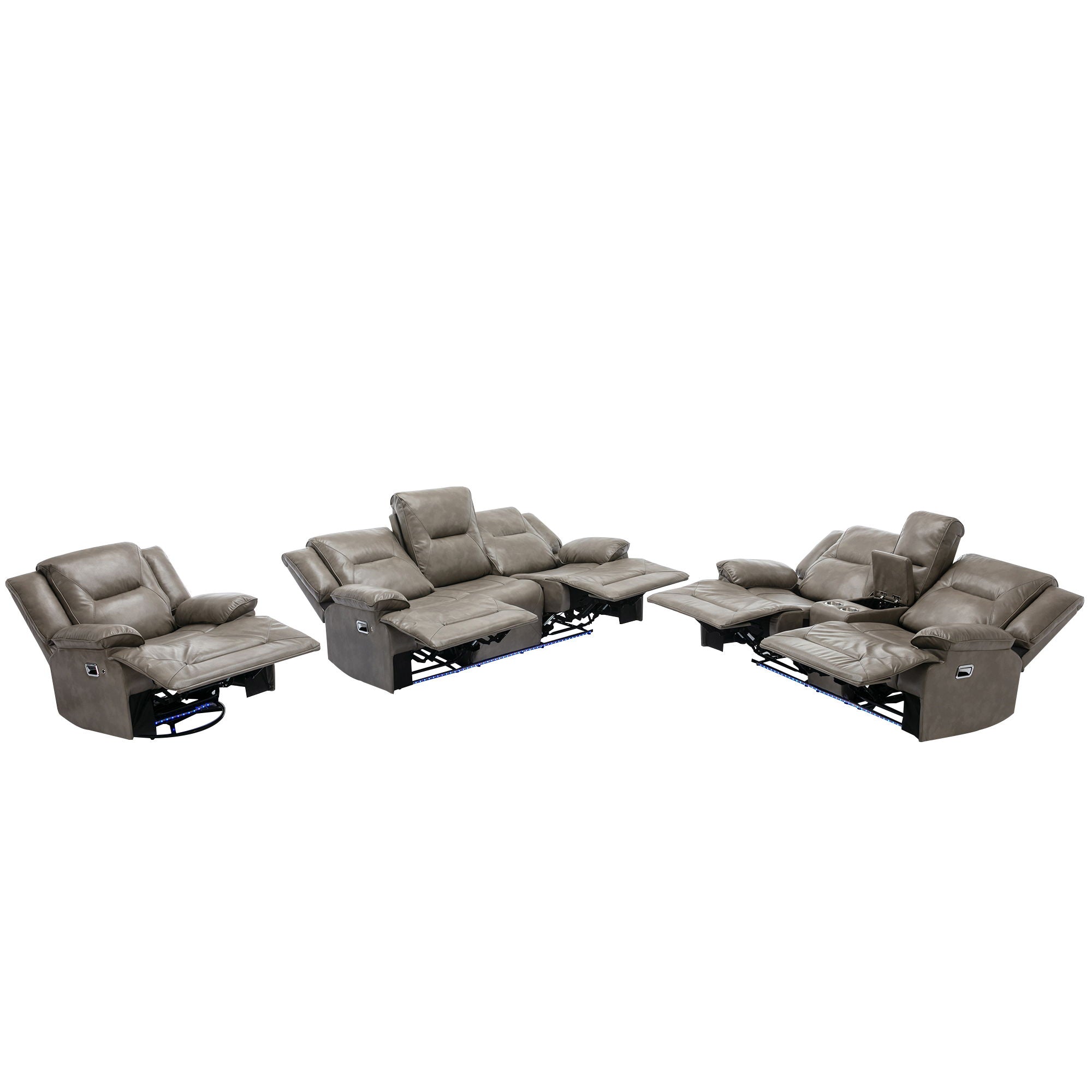 Home Theater Recliner Set Manual Recliner Chair With A Led Light Strip Two Built-In Cup Holders For Living Room