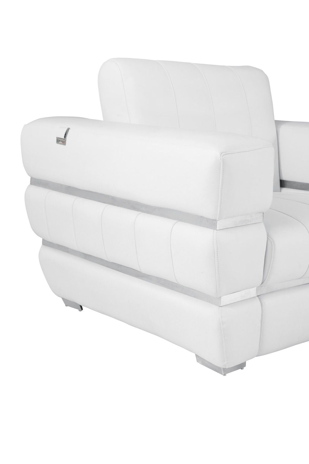 Italian Leather Loveseat - White / Silver