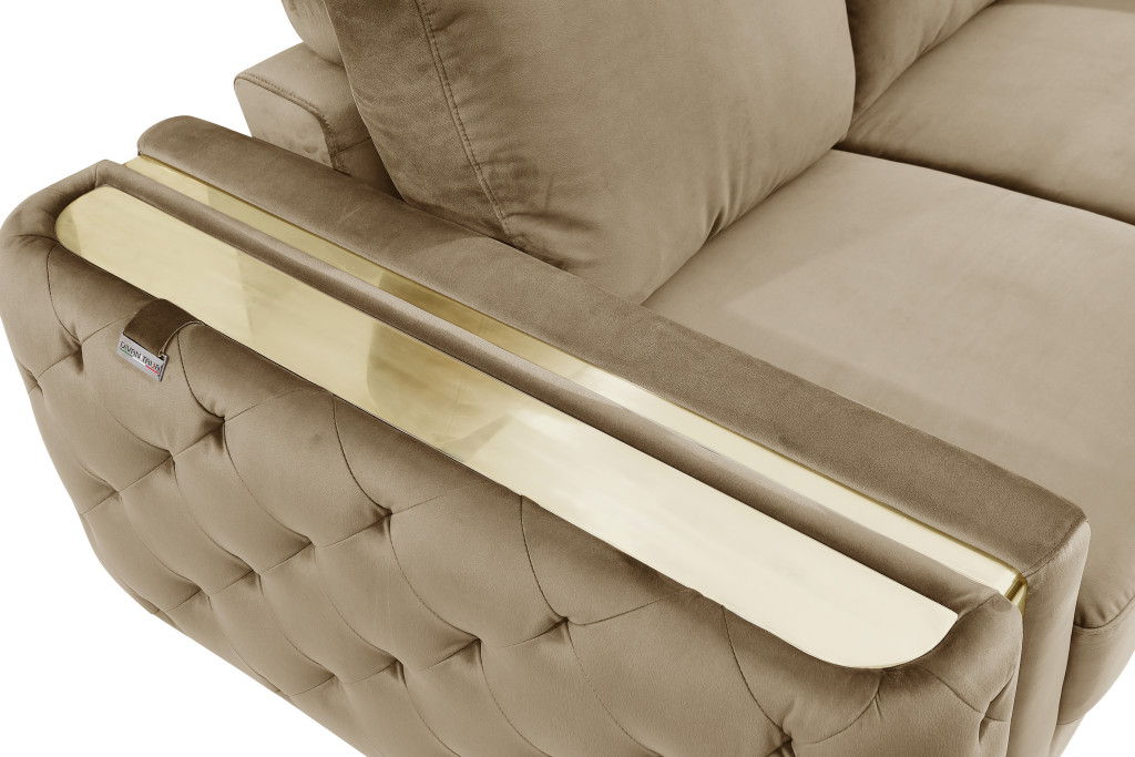 Velvet Love Seat - Beige / Gold