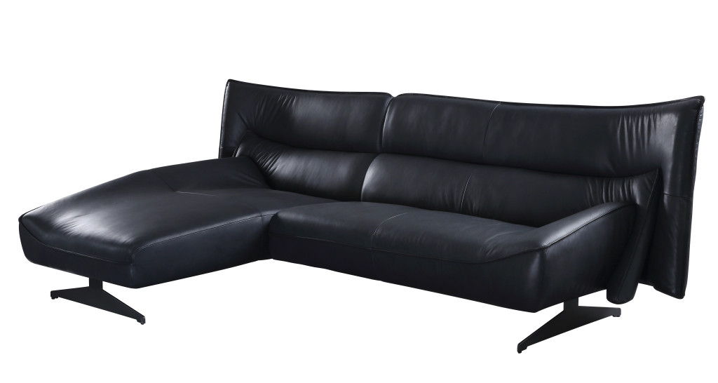 Top Grain Leather L Shaped Two Piece Sofa And Chaise Sectional - Dark Gray