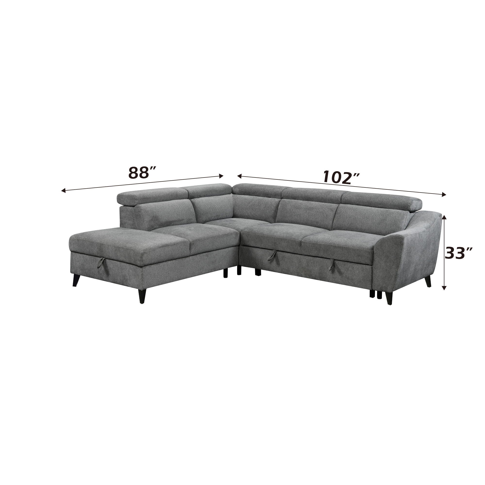 Wrenley - Chenille Sectional Sofa With Sleeper Storage - Gray