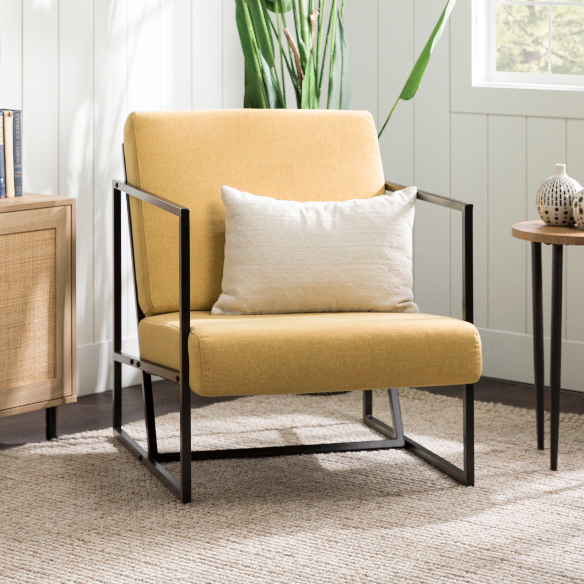 Modern Upholstered Chair With Metal Frame - Mustard