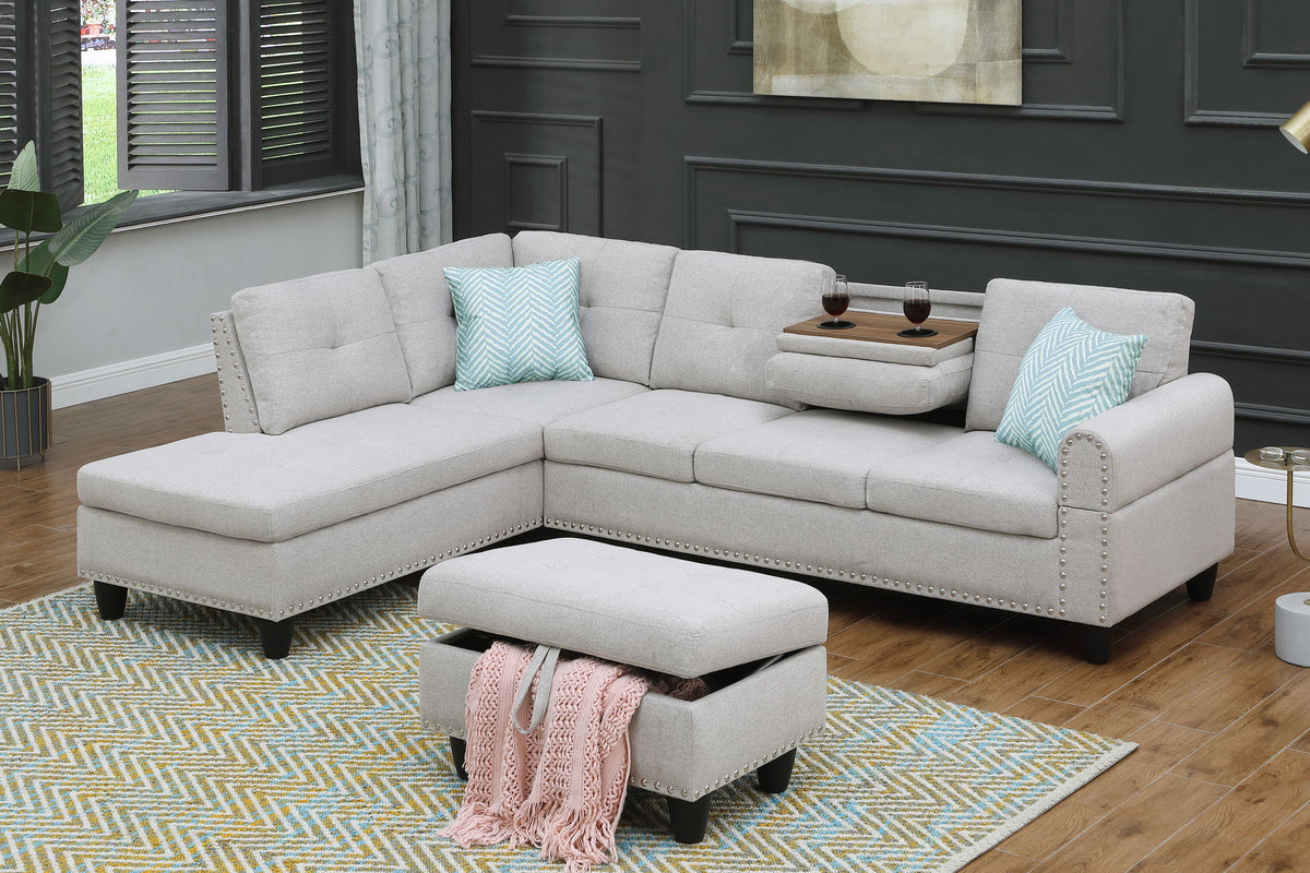 Alger - 98" Wide Left Hand Facing Sofa & Chaise With Ottoman Gray by Cynthia's Furniture | Bel Furniture