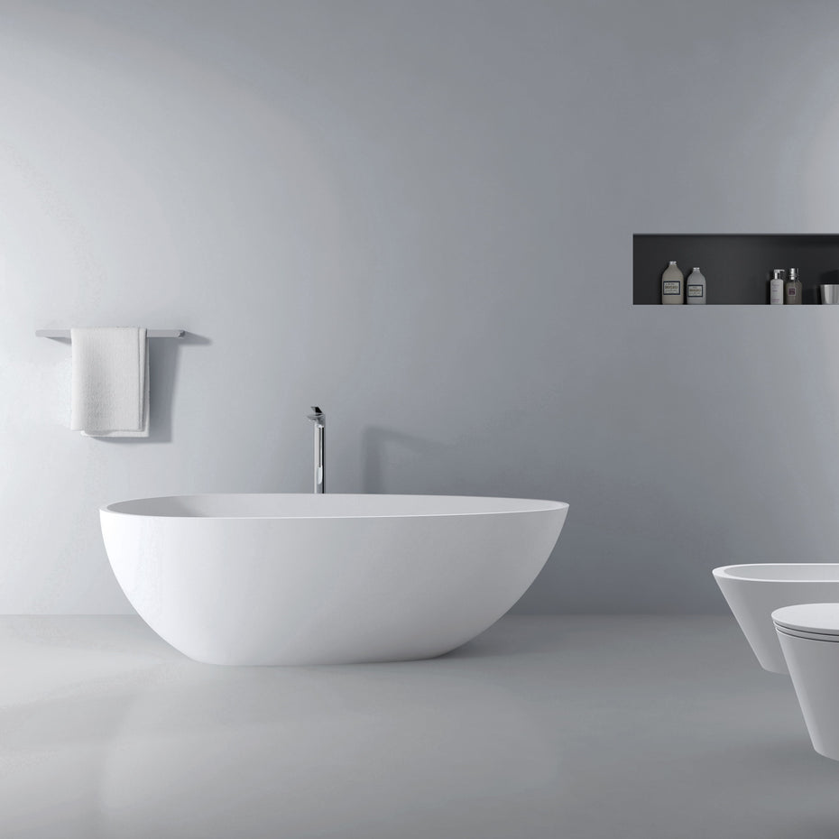 66.9" x 34" x 21.7" Freestanding Solid Surface Soaking Bathtub For Bathroom - Matte White