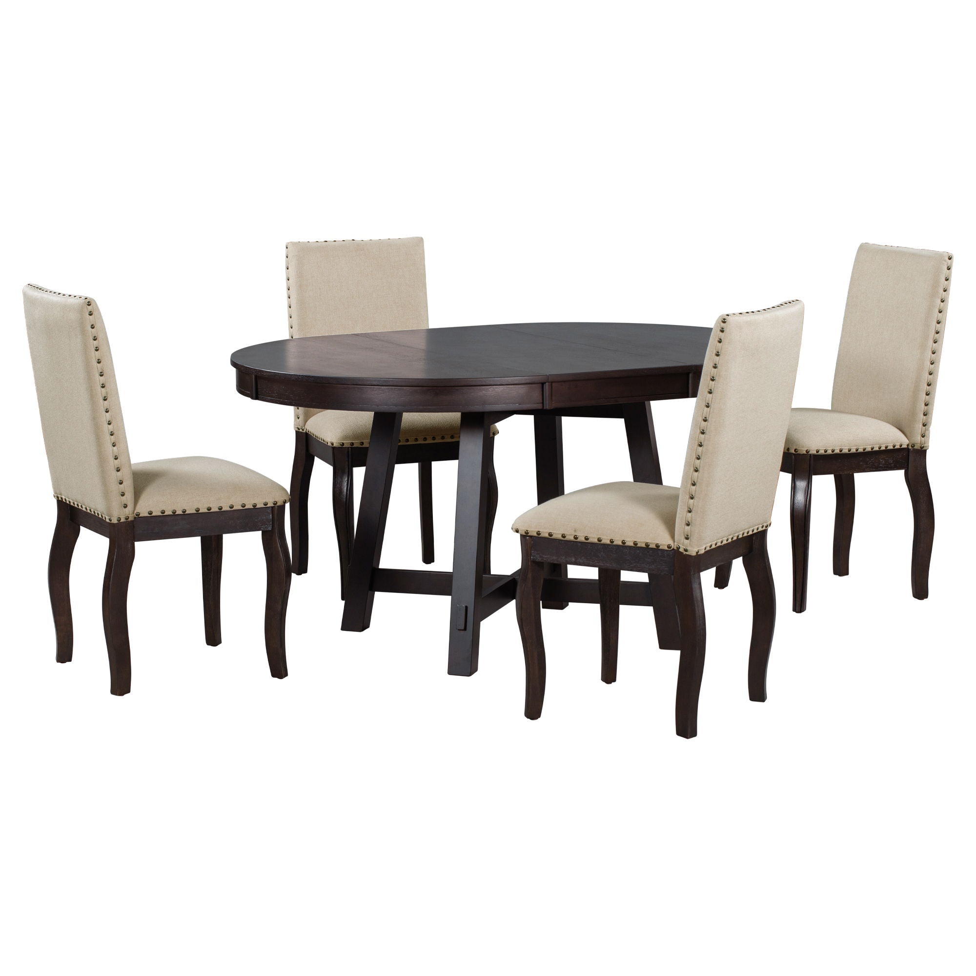 Farmhouse Dining Table Set Wood Round Extendable Dining Table And Upholstered Dining Chairs