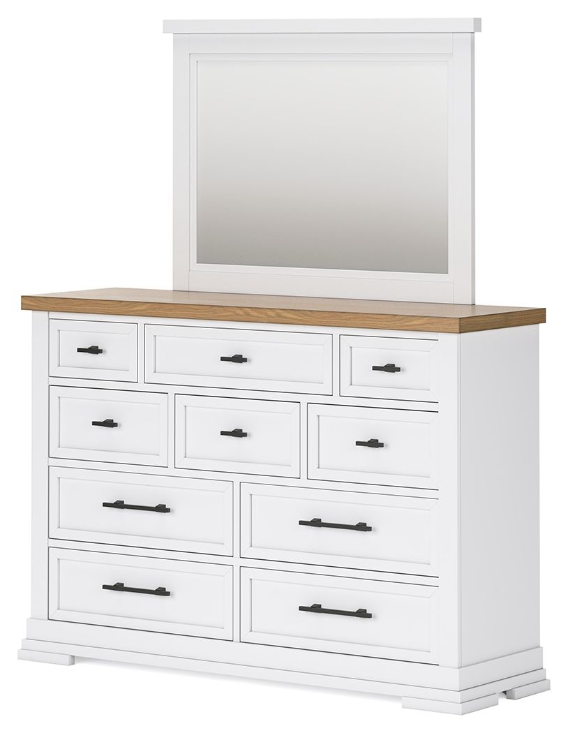 Ashbryn - White / Natural - Dresser And Mirror by Benchcraft® | Bel Furniture