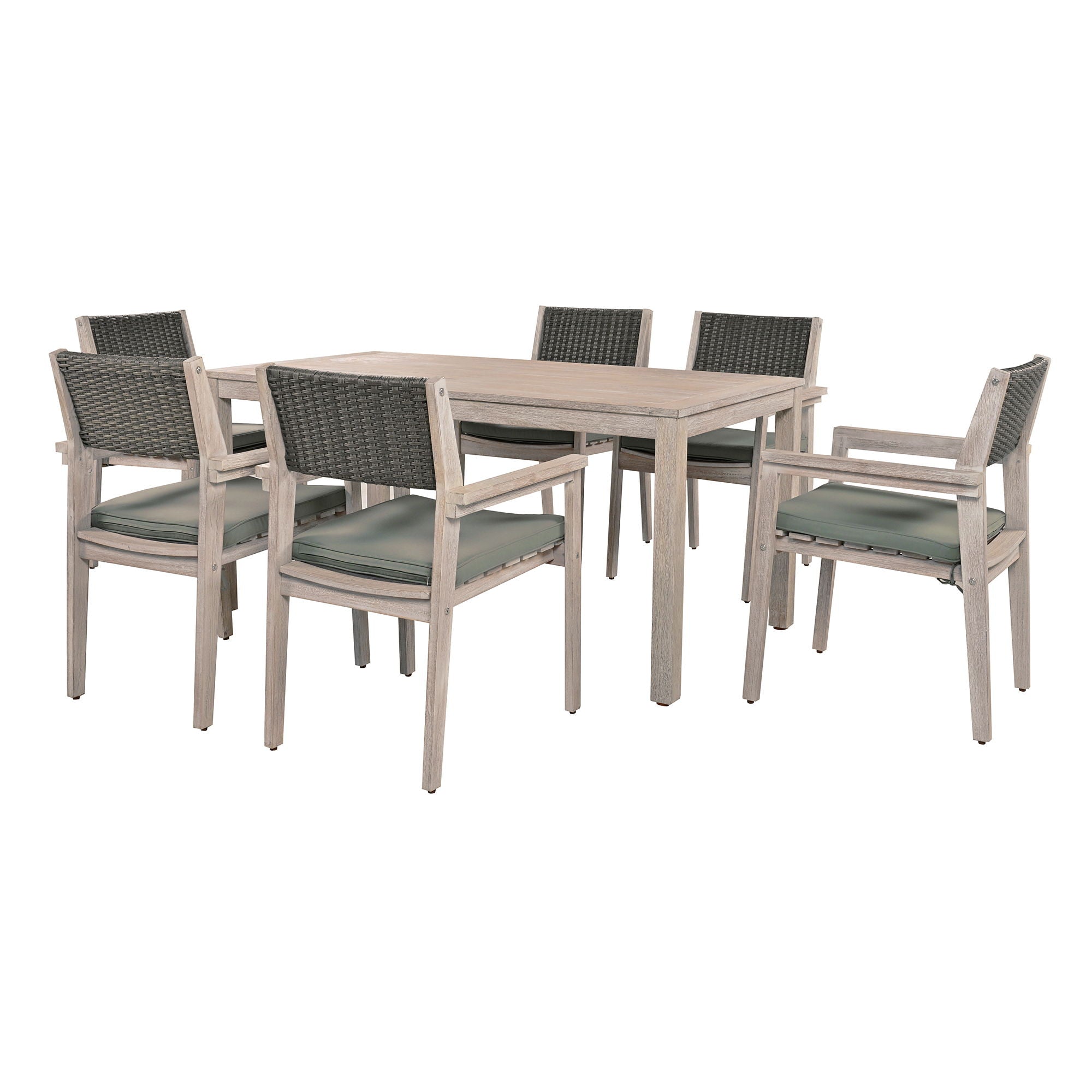 Outdoor Dining Set Patio Dining Table And Chairs With Rattan Backrest And Removable Cushions For Patio And Backyard - White Washed