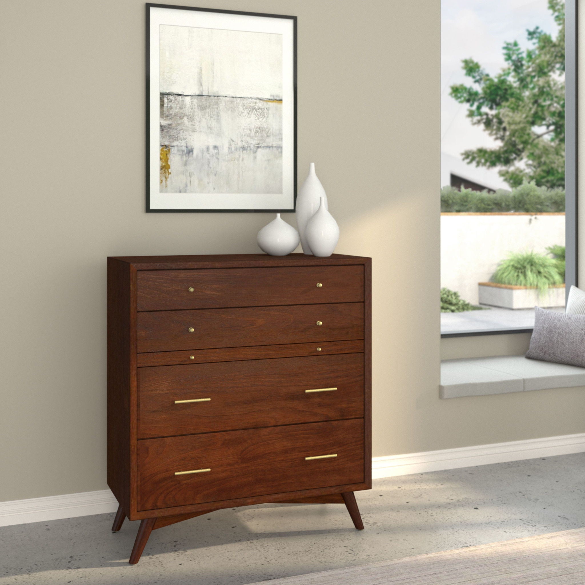 Solid Wood Four Drawer Chest - Mahogany