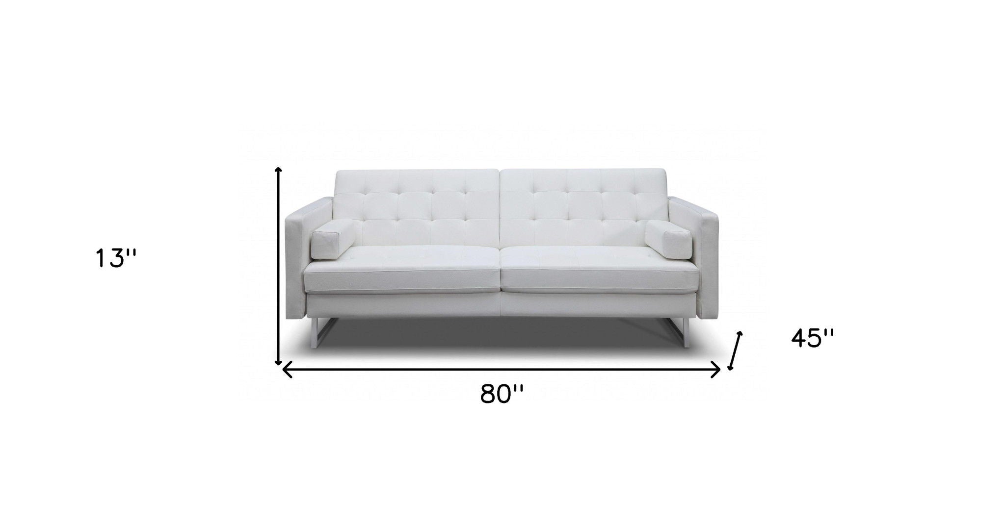 Faux Leather Sofa With Silver Legs - White