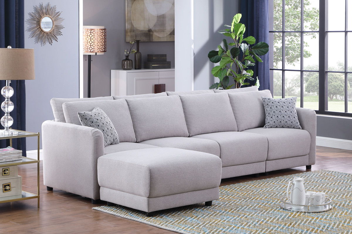 Penelope - Fabric Reversible Modular Sectional Sofa With Ottoman And Pillows