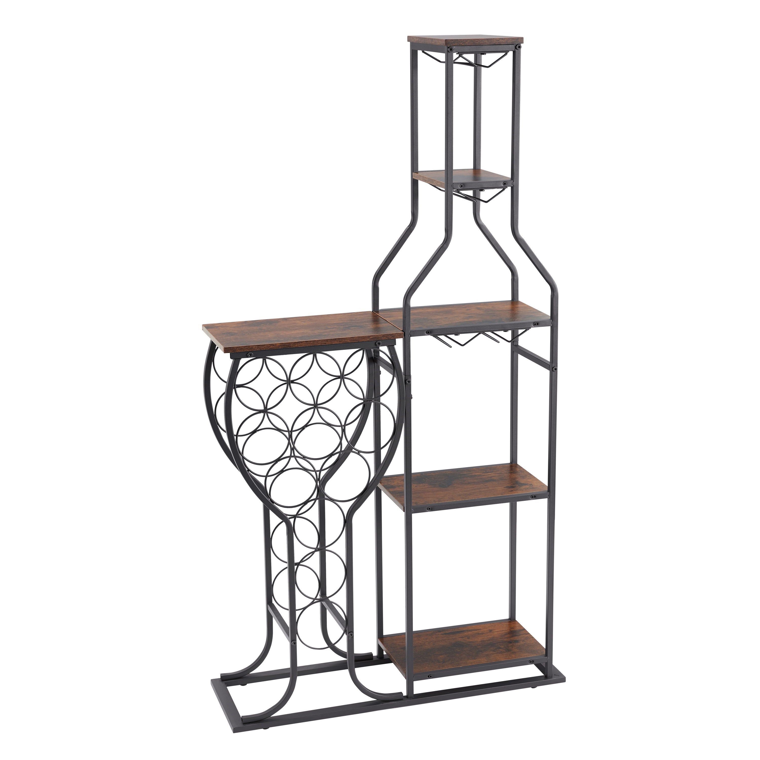 11 Bottle Wine Bakers Rack, 5 Tier Freestanding Wine Rack With Hanging Wine Glass Holder And Storage Shelves, Wine Storage Home Bar For Liquor And Wine Storage for Kitchen, Dining Room