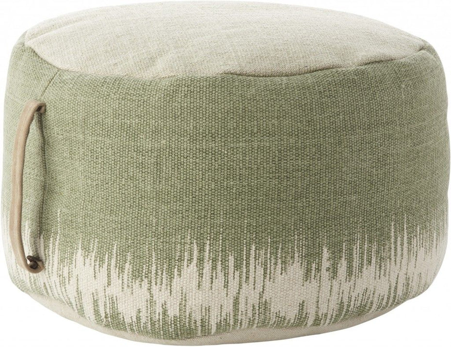 Cotton Round Abstract Pouf Ottoman - Green / White