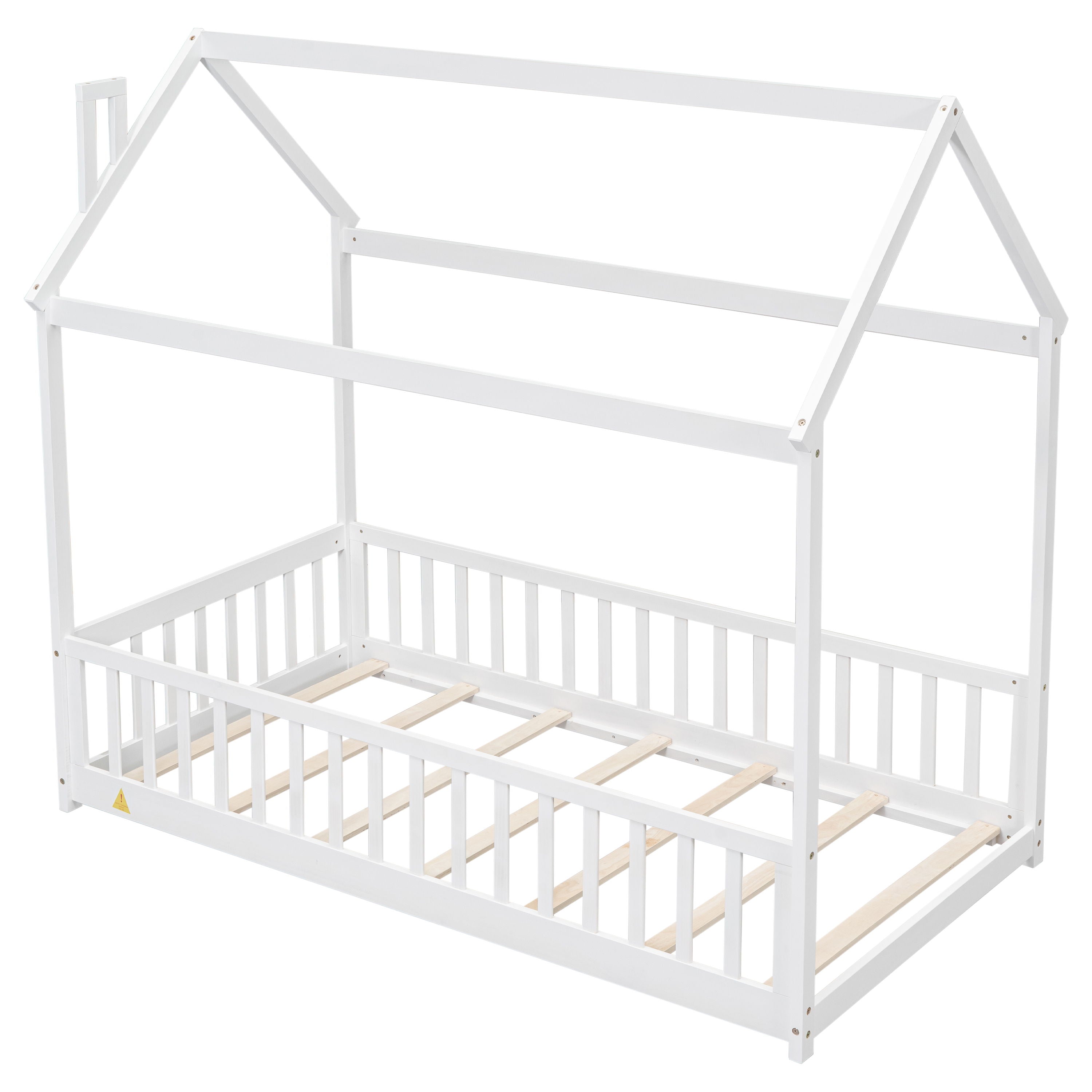 House Bed With Guardrails, Slats