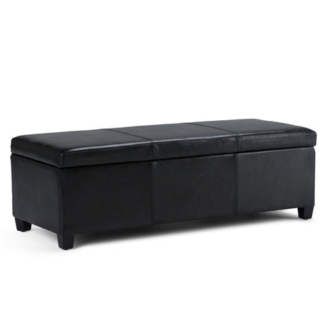Avalon - Multifunctional Storage Ottoman Bench Black 48.4"W x 18.1"D x 16.1"H Faux Leather by Simpli-Home | Bel Furniture