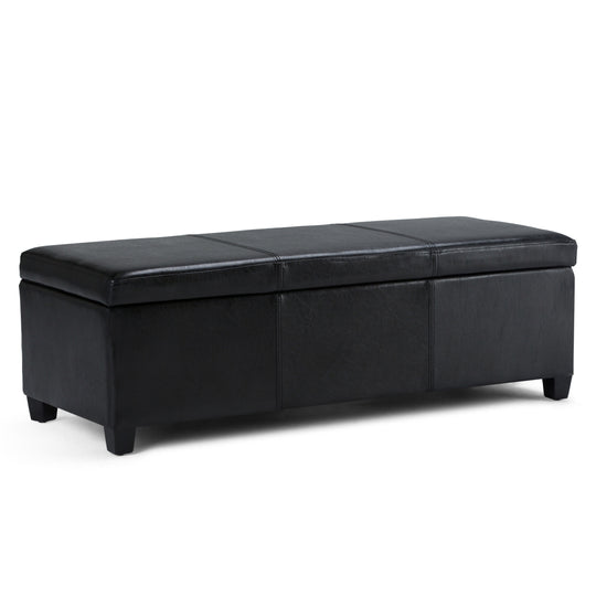 Avalon - Multifunctional Storage Ottoman Bench Black 48.4"W x 18.1"D x 16.1"H Faux Leather by Simpli-Home | Bel Furniture