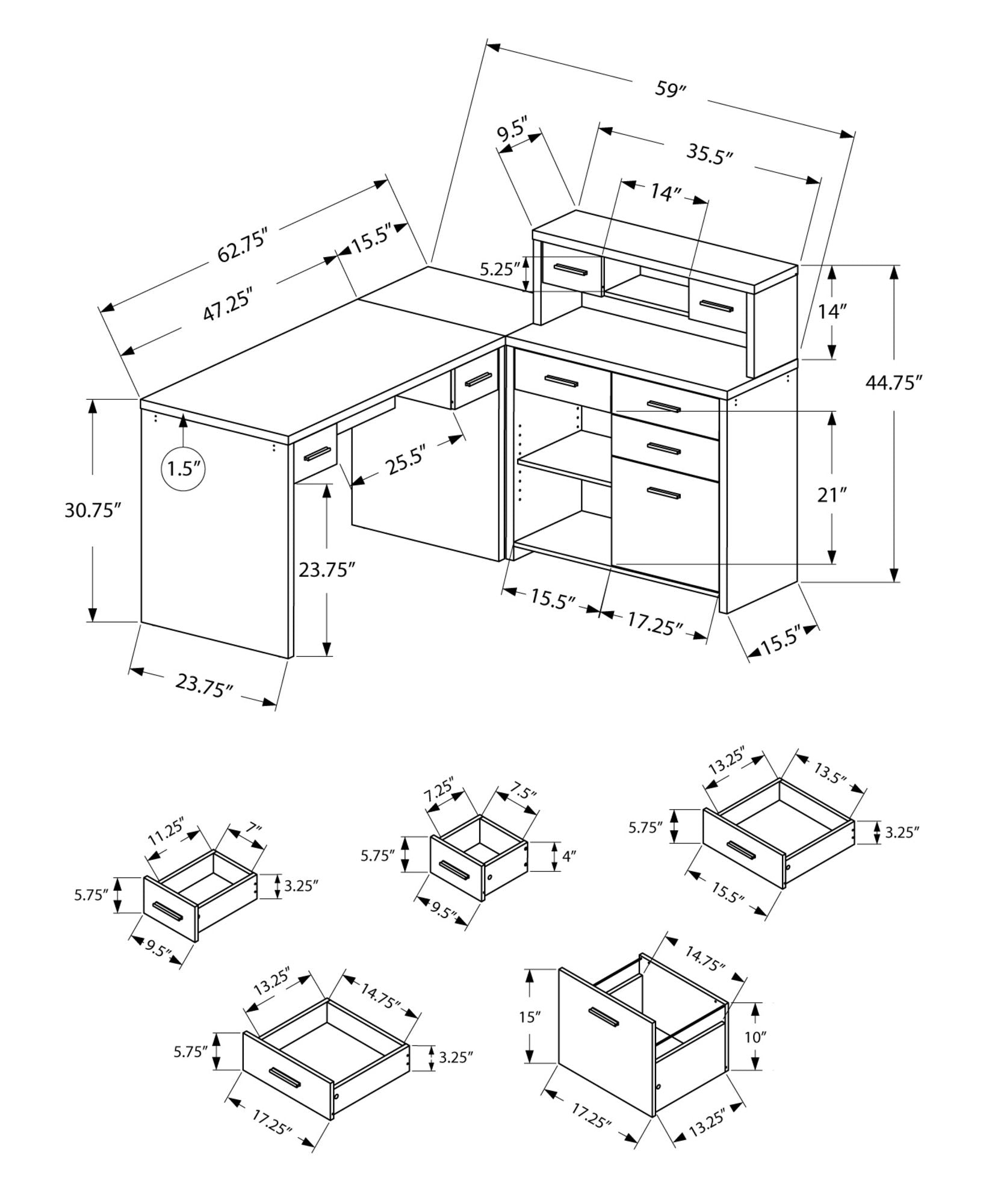 L Shape Computer Desk With Eight Drawers - Taupe