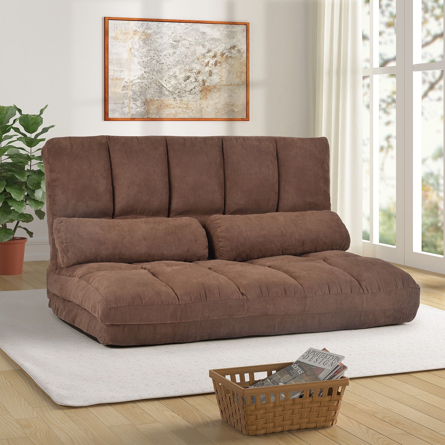 Double Chaise Lounge Sofa Floor Couch And Sofa With Two Pillows