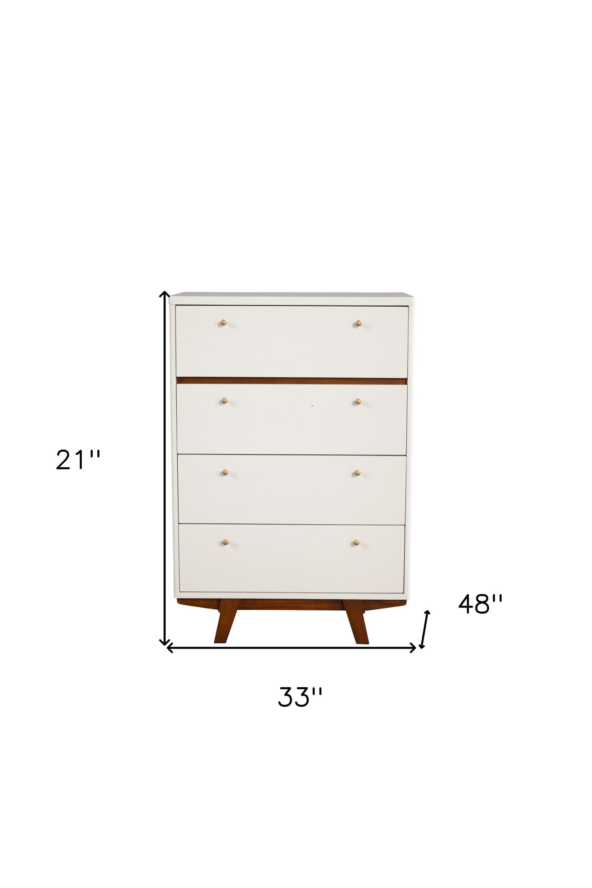 Solid Wood 4 Drawer Chest - Brown / White