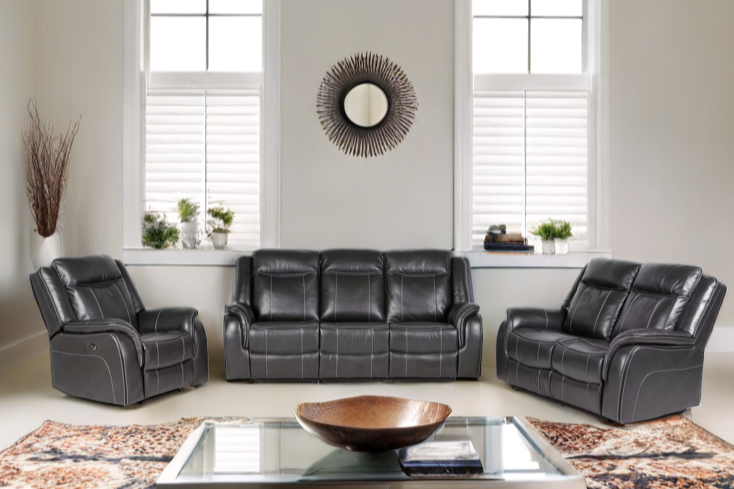 3 Piece Living Room Set: Power Reclining Sofa, Power Reclining Chair, Stationary Loveseat