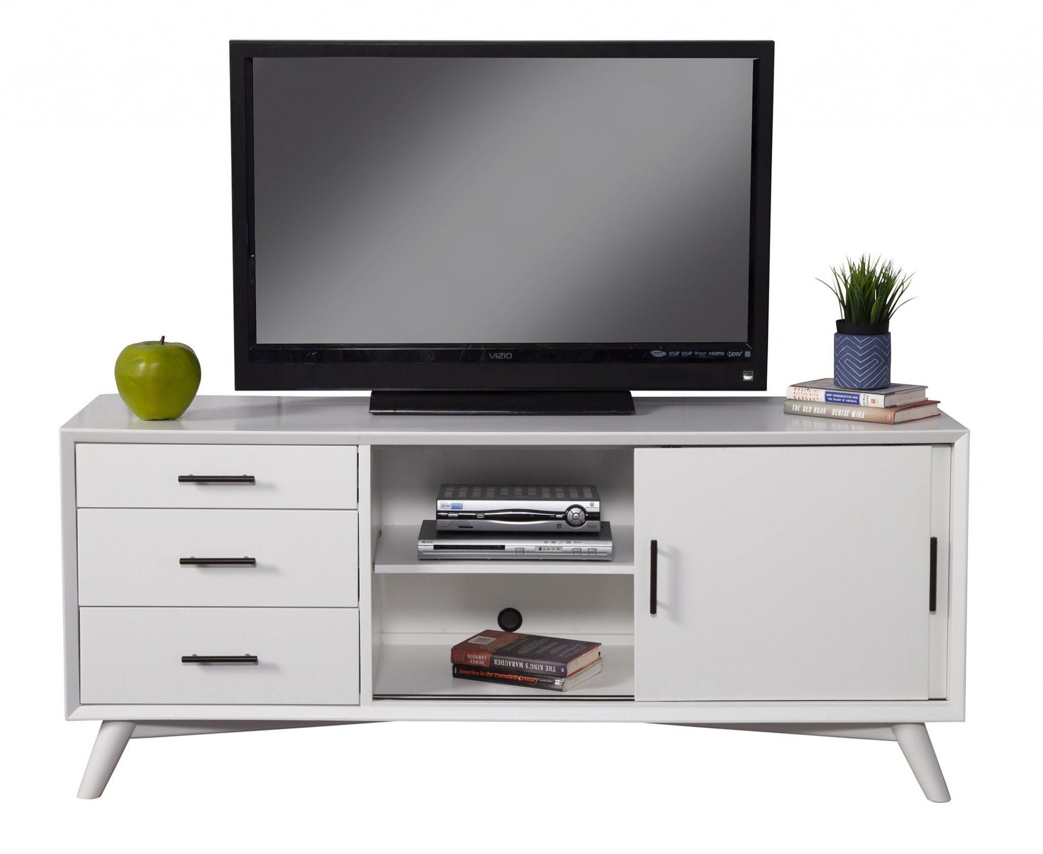 Mahogany Solids Okoume And Veneer Open Shelving TV Stand - White