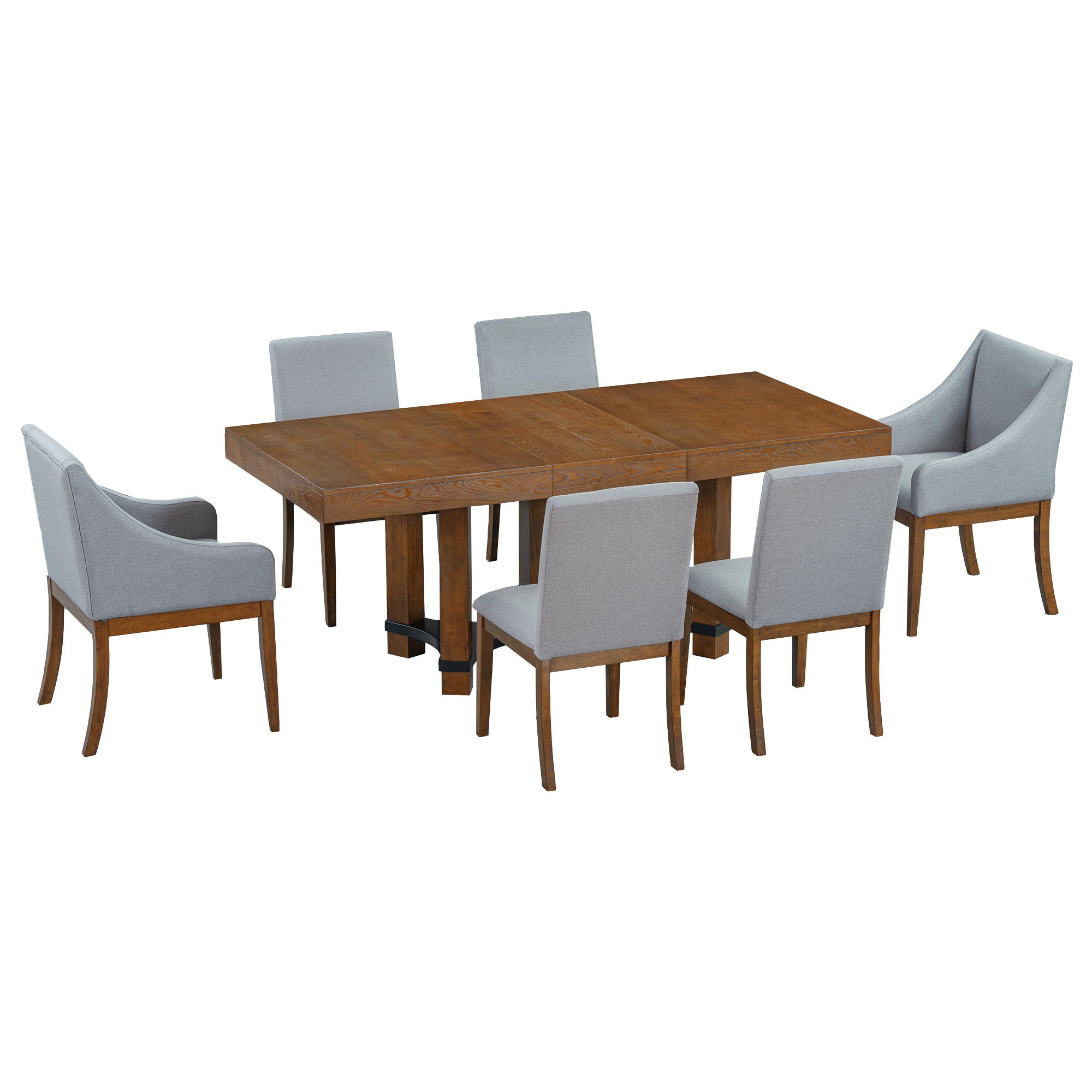 Topmax - 7 Piece Rustic Extendable Dining Table Set With Removable Leaf, 2 Arm Chairs And 4 Armless Chairs