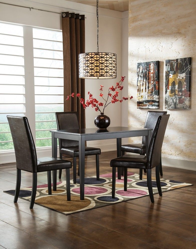 Kimonte - Dining Table Set Dark Brown 5 Pc. - Rectangular Dining Room Table, 4 Upholstered Side Chairs by Signature Design by Ashley® | Bel Furniture