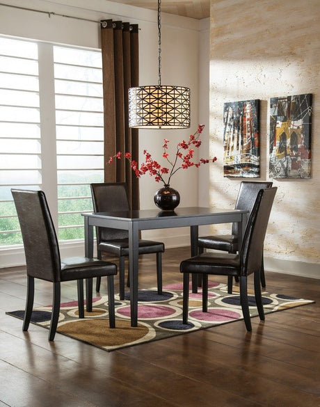 Kimonte - Dining Table Set Dark Brown 5 Pc. - Rectangular Dining Room Table, 4 Upholstered Side Chairs by Signature Design by Ashley® | Bel Furniture