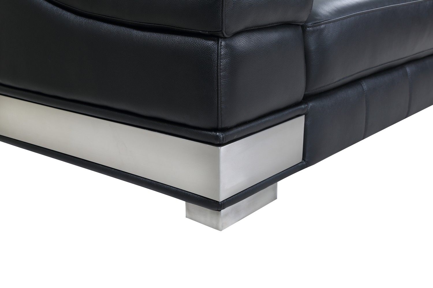 With Silver Legs Sofa Italian Leather - Black