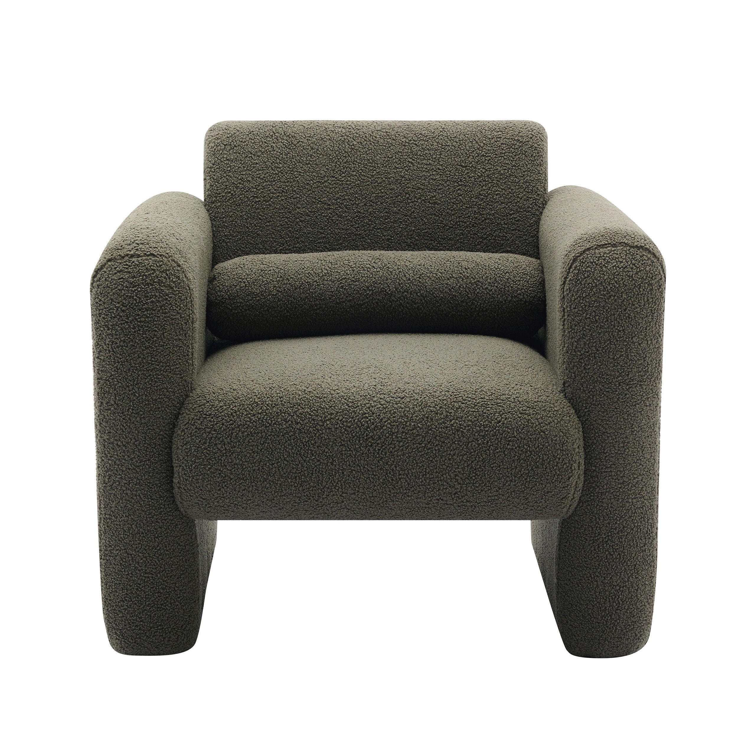 Modern Accent Chair Lambskin Sherpa Upholstered Comfy Reading Arm Chair Soft Padded Armchair With Back And Pillow For Living Room - Seaweed Green