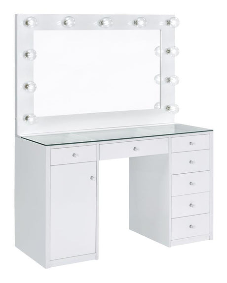 Acena - 7-Drawer Vanity Set With Lighting White by CoasterEssence | Bel Furniture