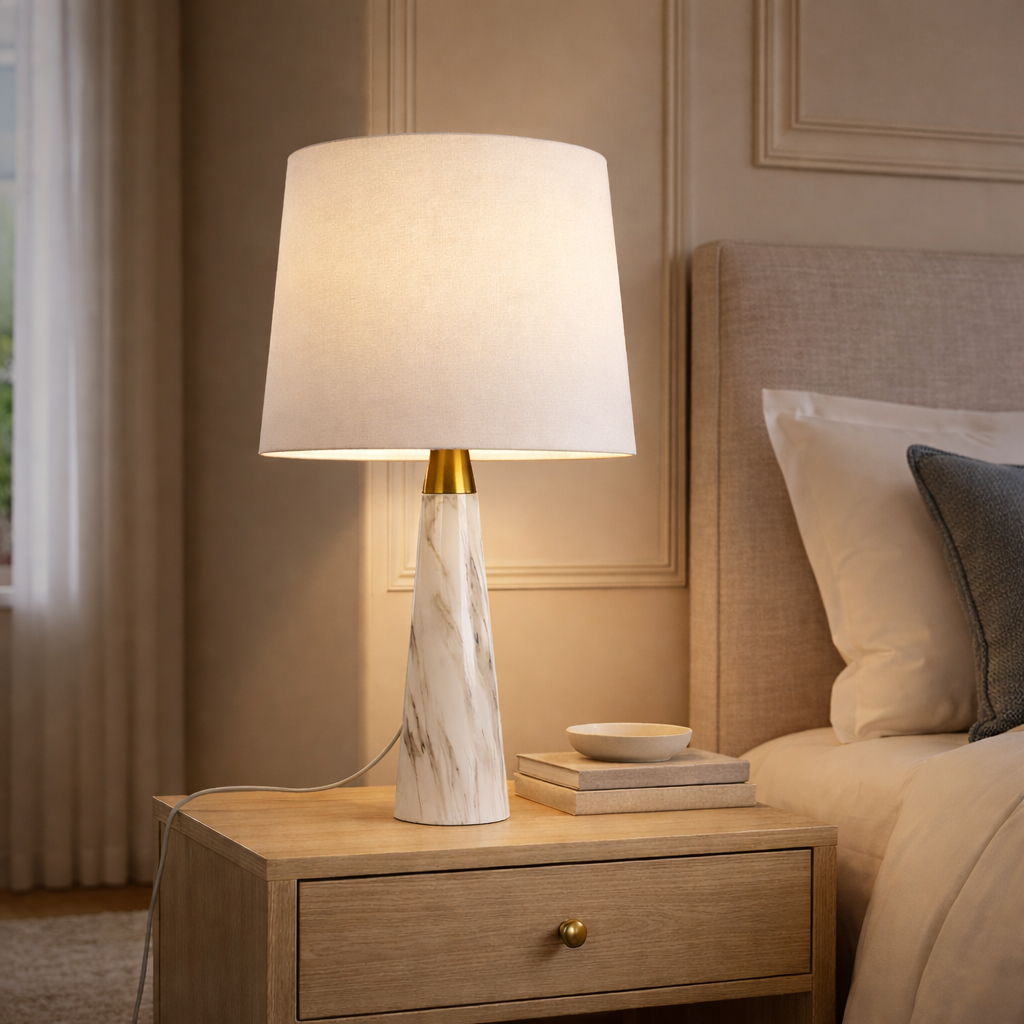 Enclave - Hydro Table Lamp With On / Off Switch Faux Marble Base Shade