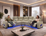 3-Piece Beige Power Reclining Sectional with Power Headrest, LED, Speakers & Wireless Charging
