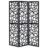 Nailan - 3-Panel Room Divider Folding Screen Open Mosaic - Black