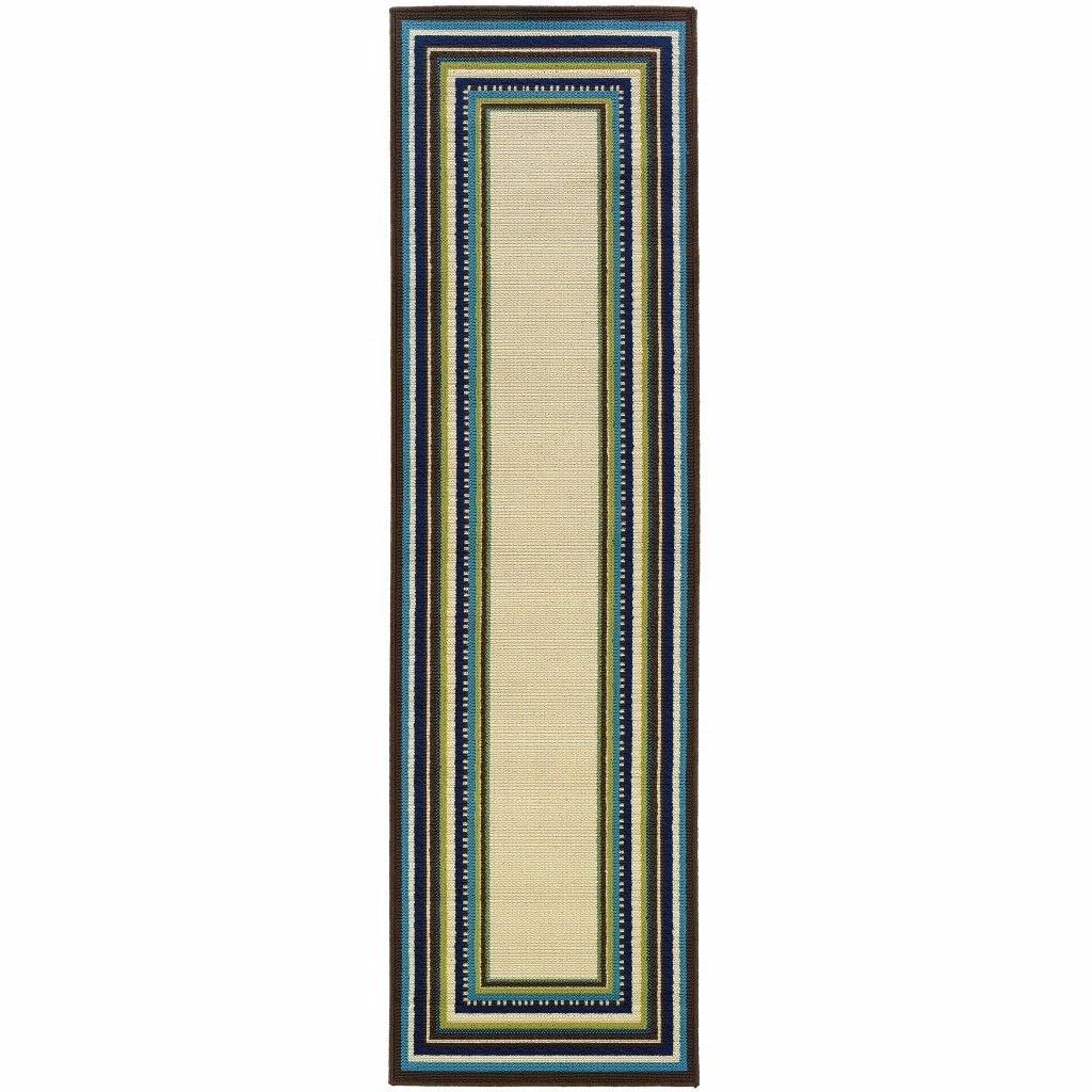 2' X 3' Striped Outdoor / Indoor Area Rug - Ivory / Blue