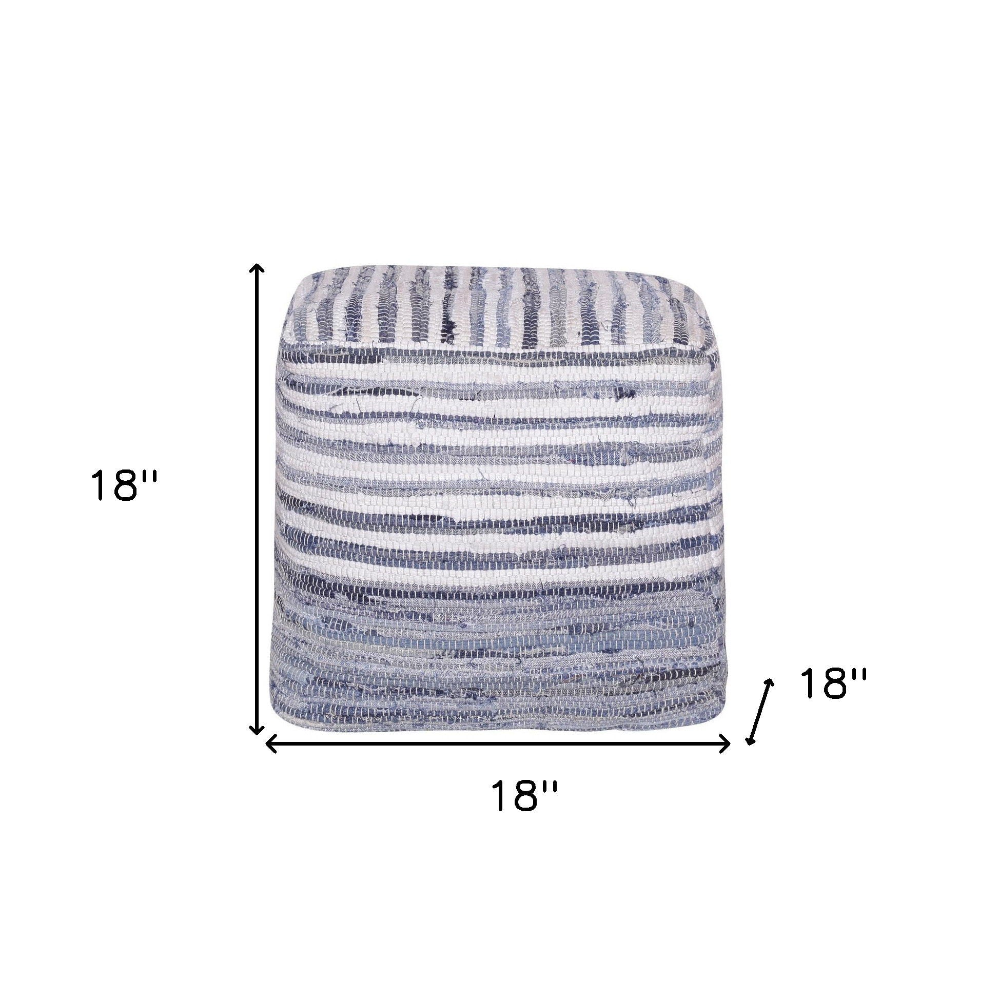 Cotton Cube Striped Pouf Ottoman - Blue